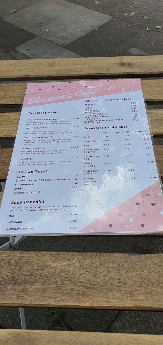 Blossom's Cafe menu board