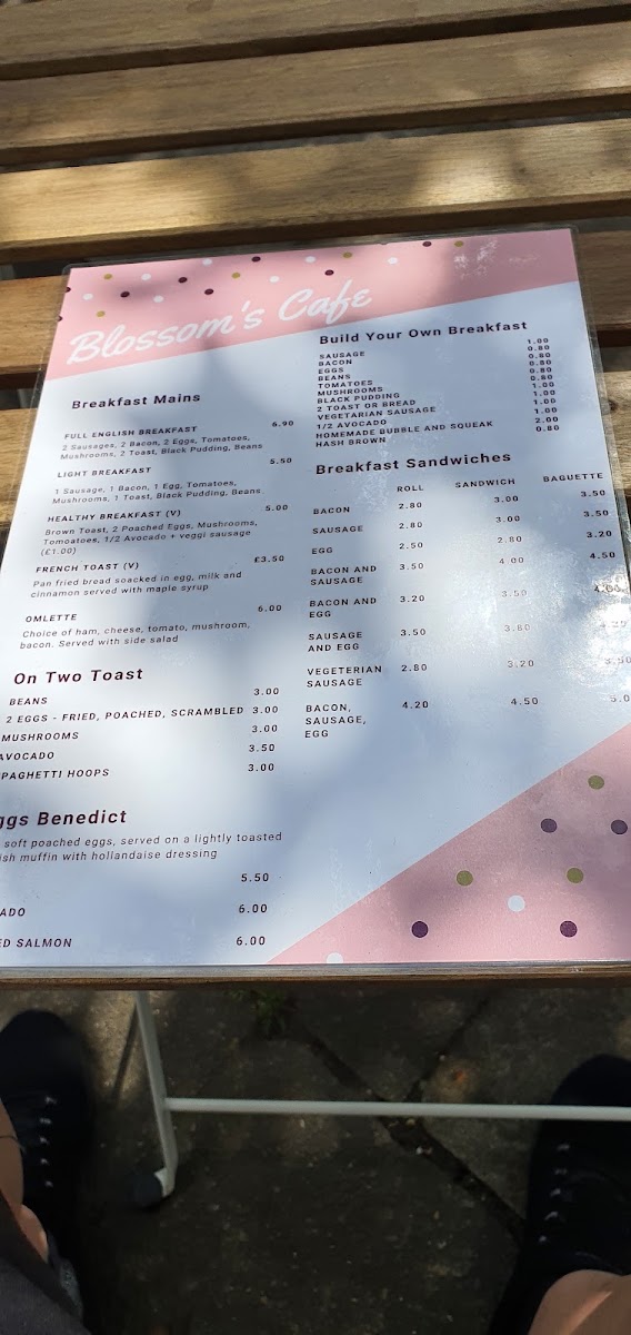 Blossom's Cafe menu board