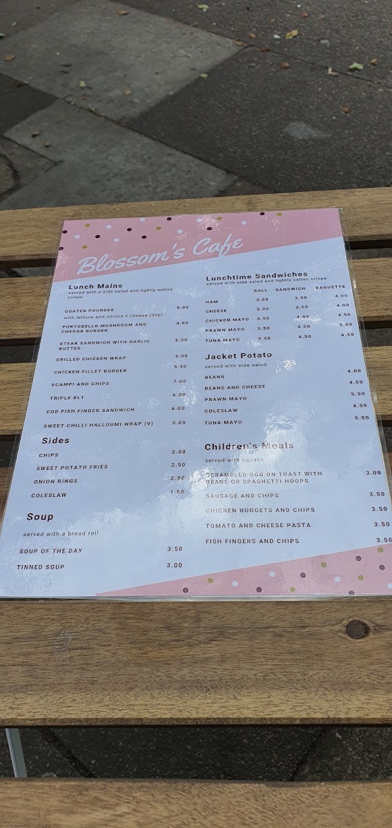 Blossom's Cafe menu board
