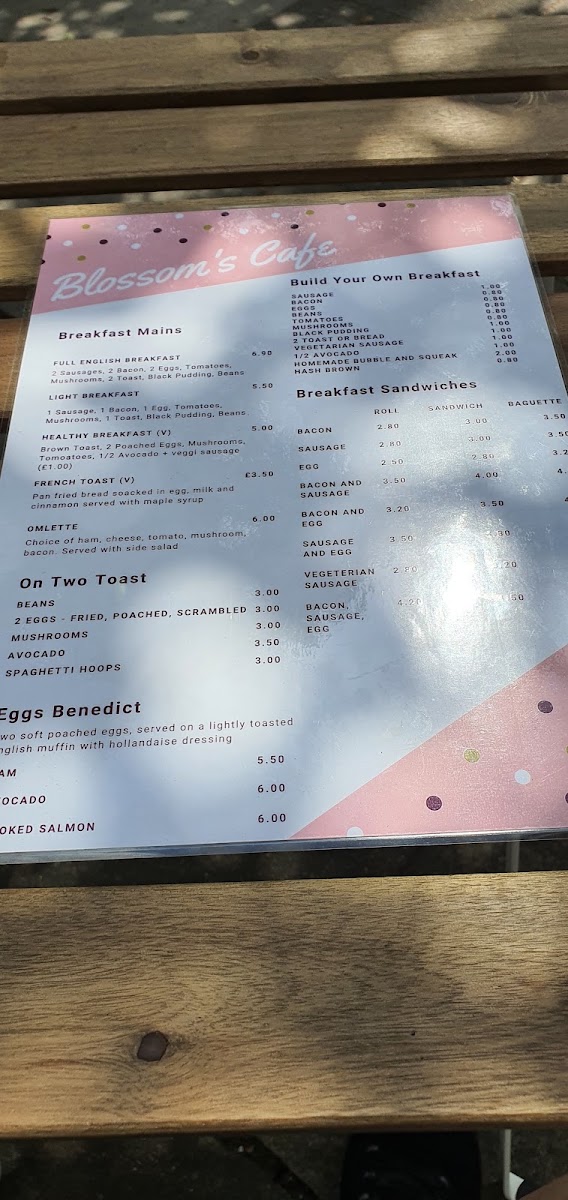 Blossom's Cafe menu board