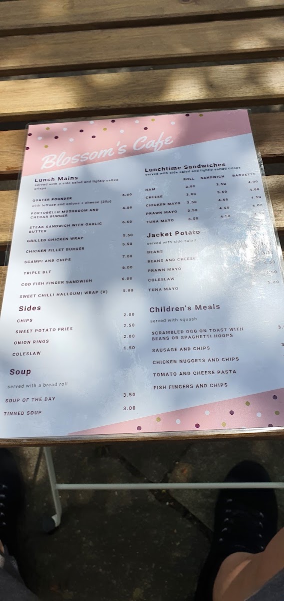 Blossom's Cafe menu board