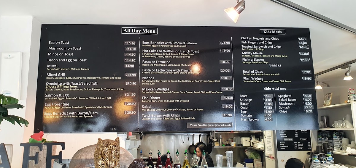 Twist Cafe Lower Hutt menu board