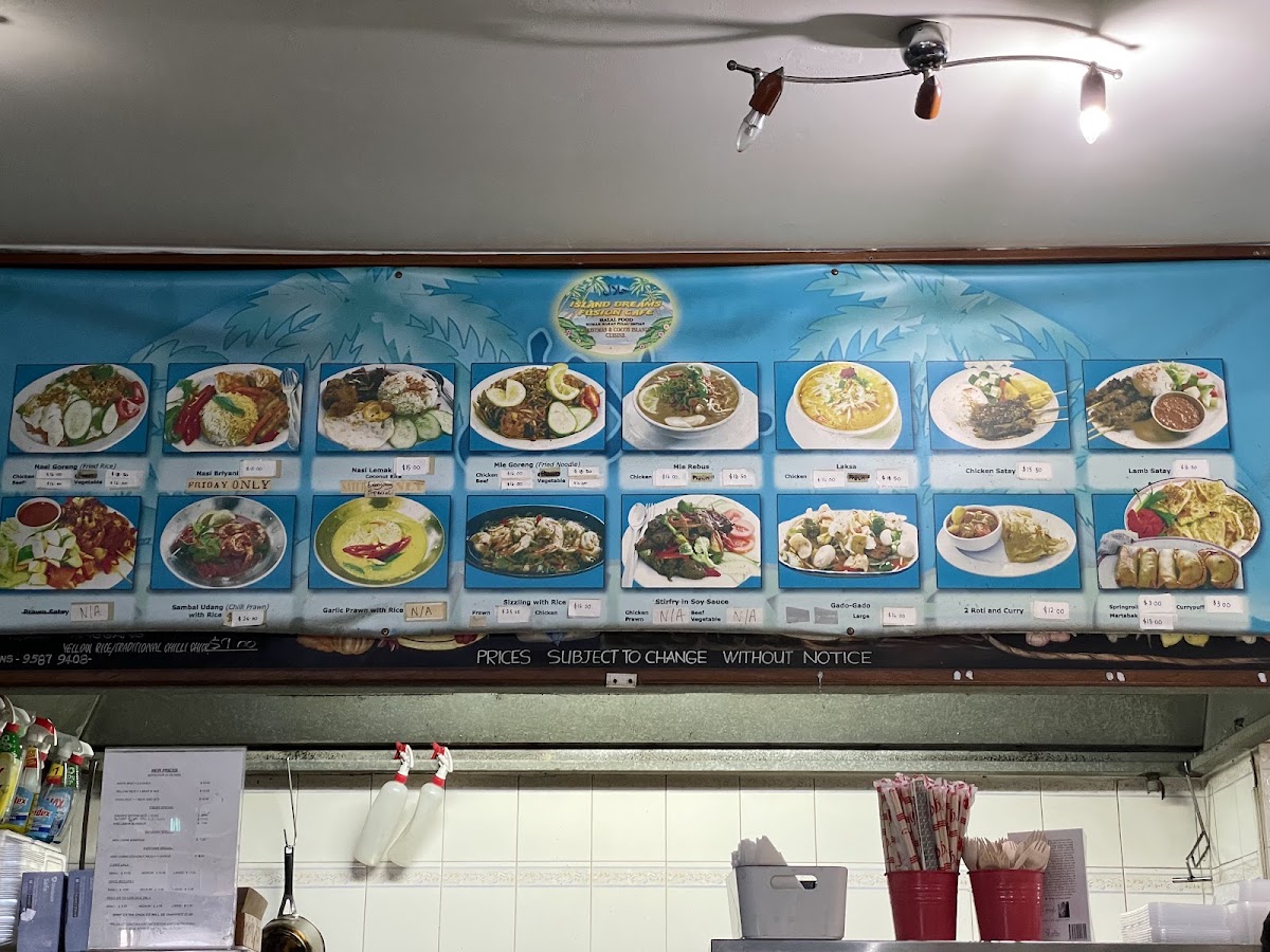 Island Dreams Cafe menu board