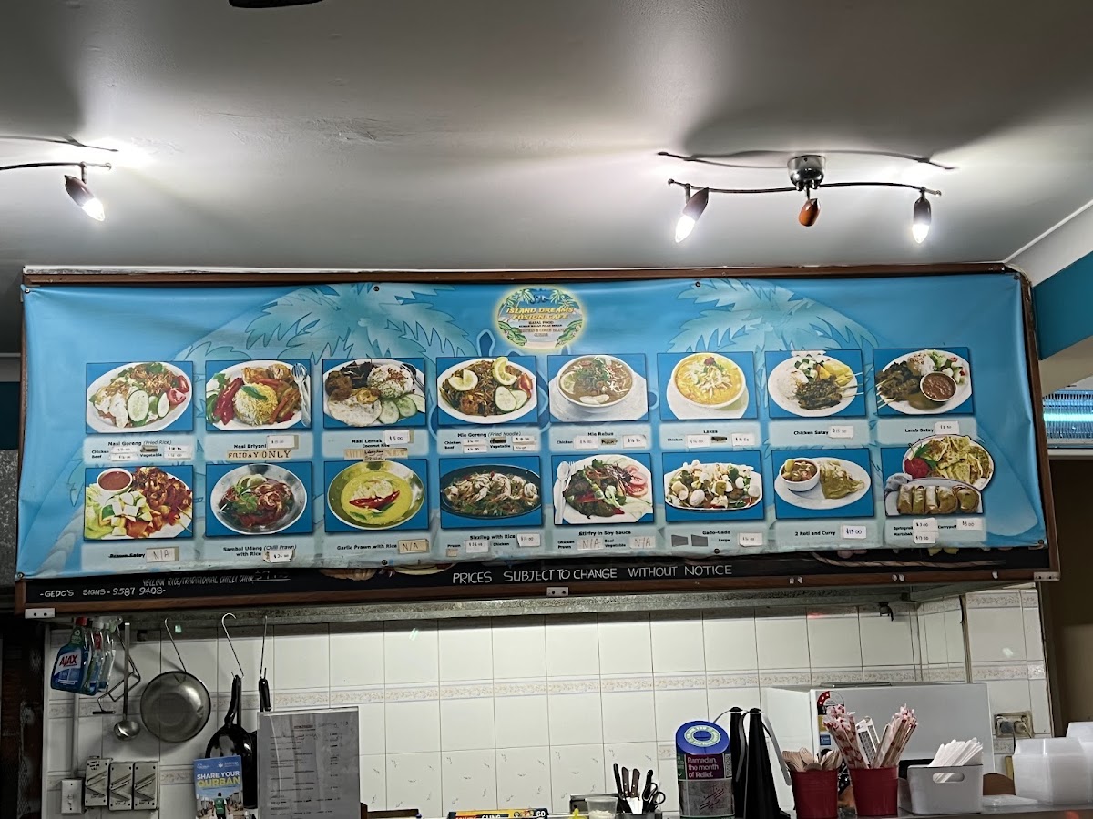 Island Dreams Cafe menu board