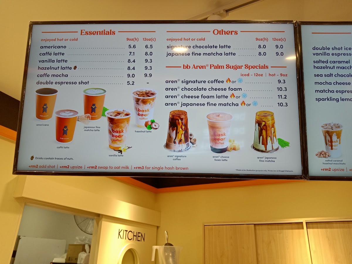 Bask Bear Coffee Presint 15 Putrajaya menu board