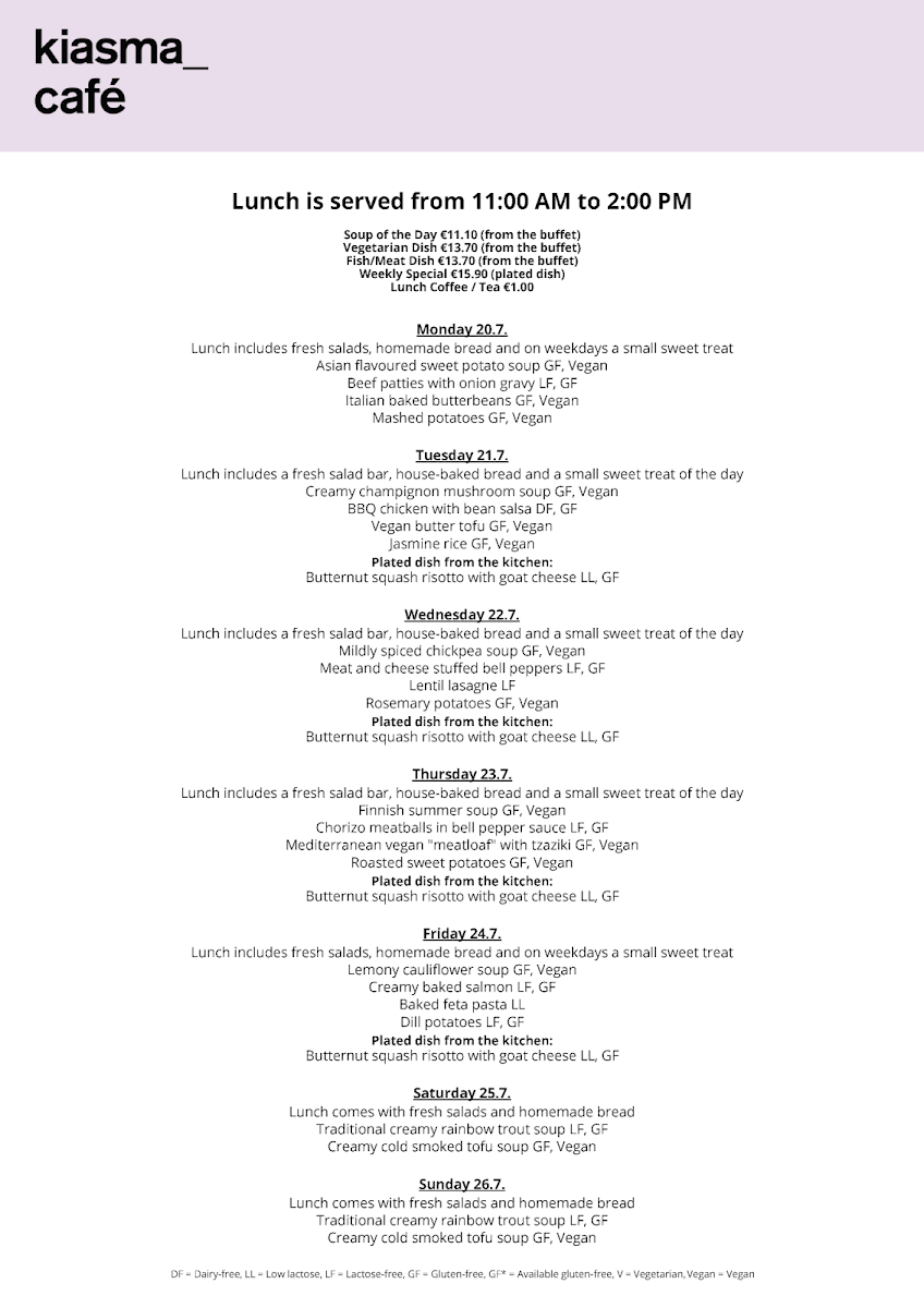 Kiasma Café menu board