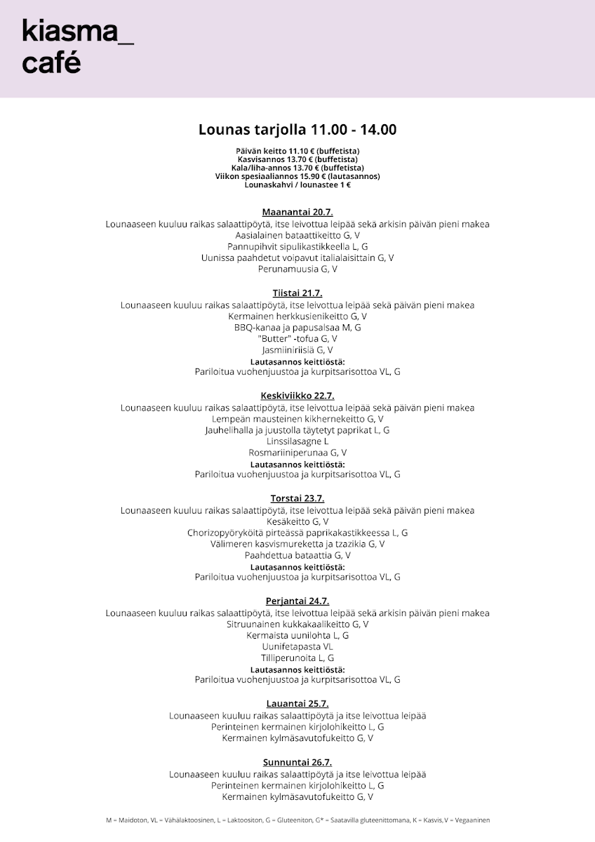 Kiasma Café menu board