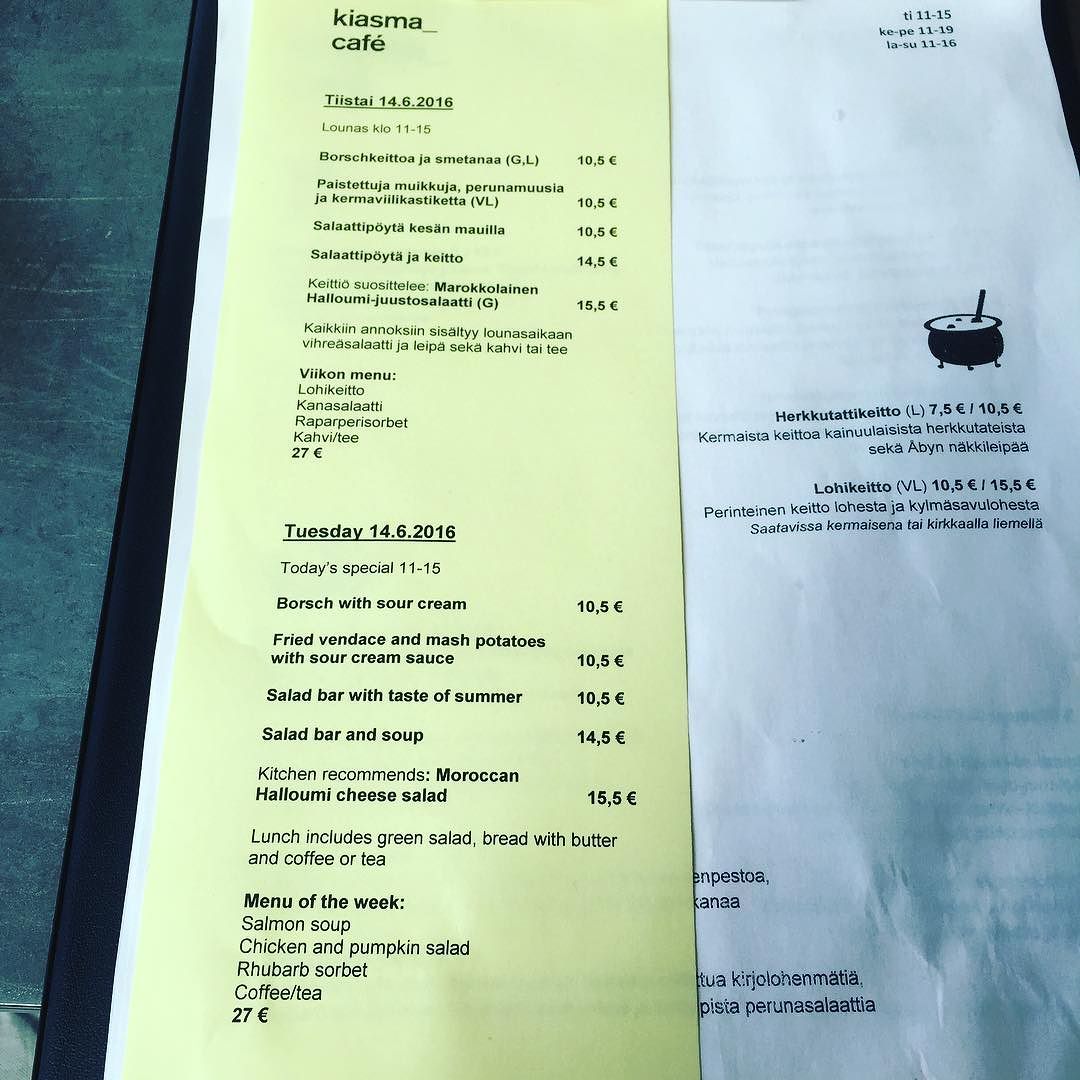 Kiasma Café menu board