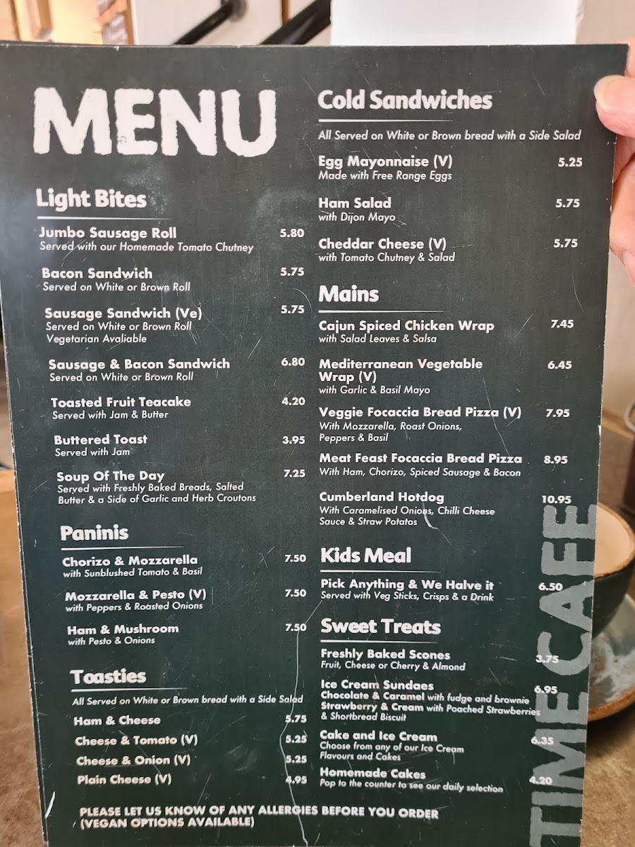 Time Cafe at Stump Cross menu board