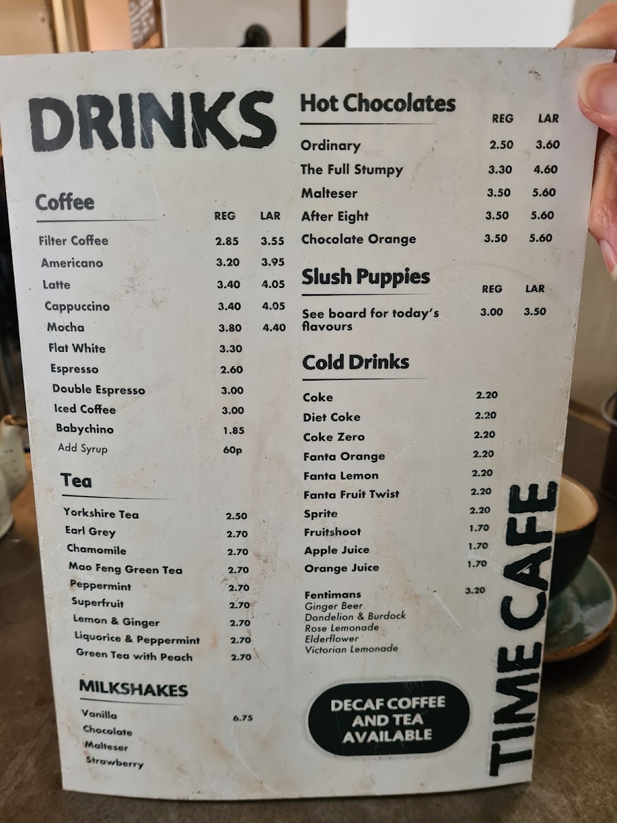 Time Cafe at Stump Cross menu board