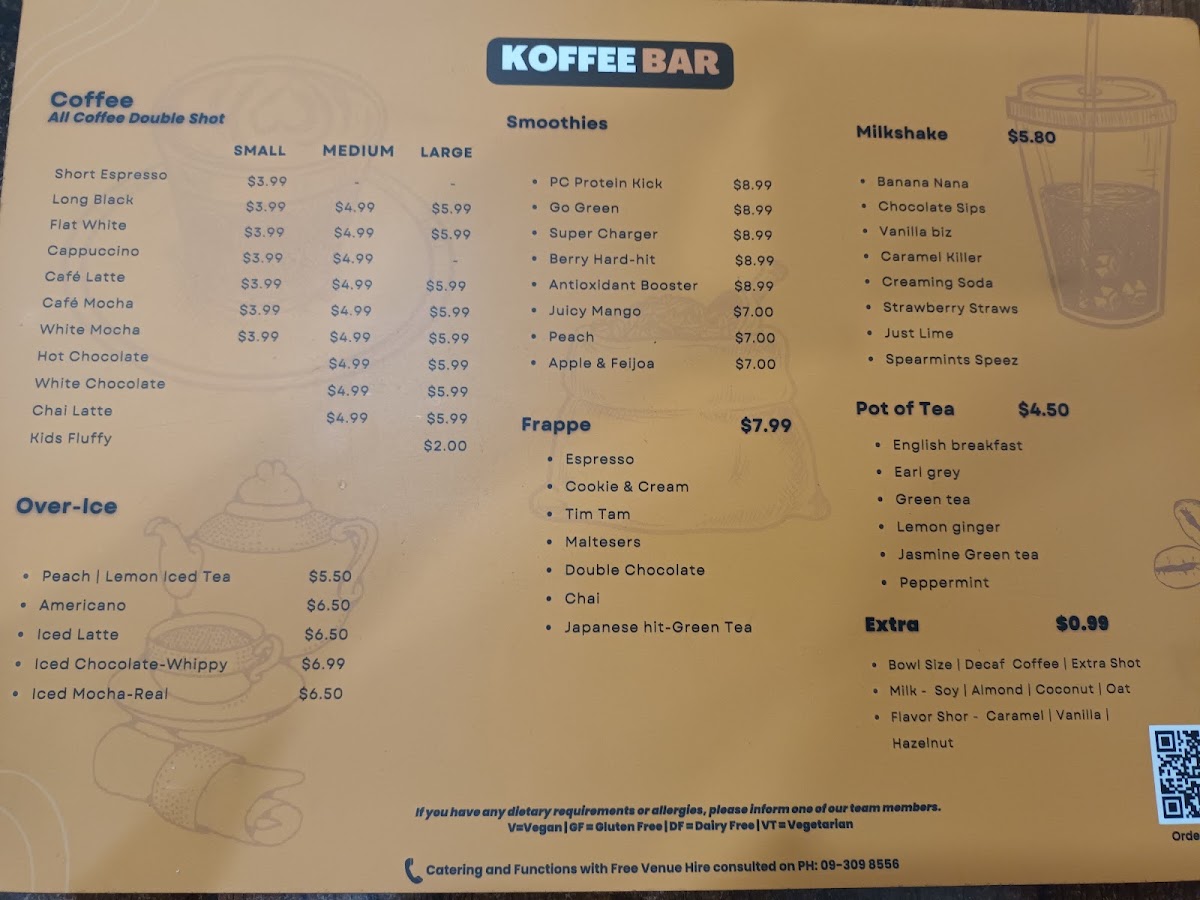 Koffee Bar CBD menu board