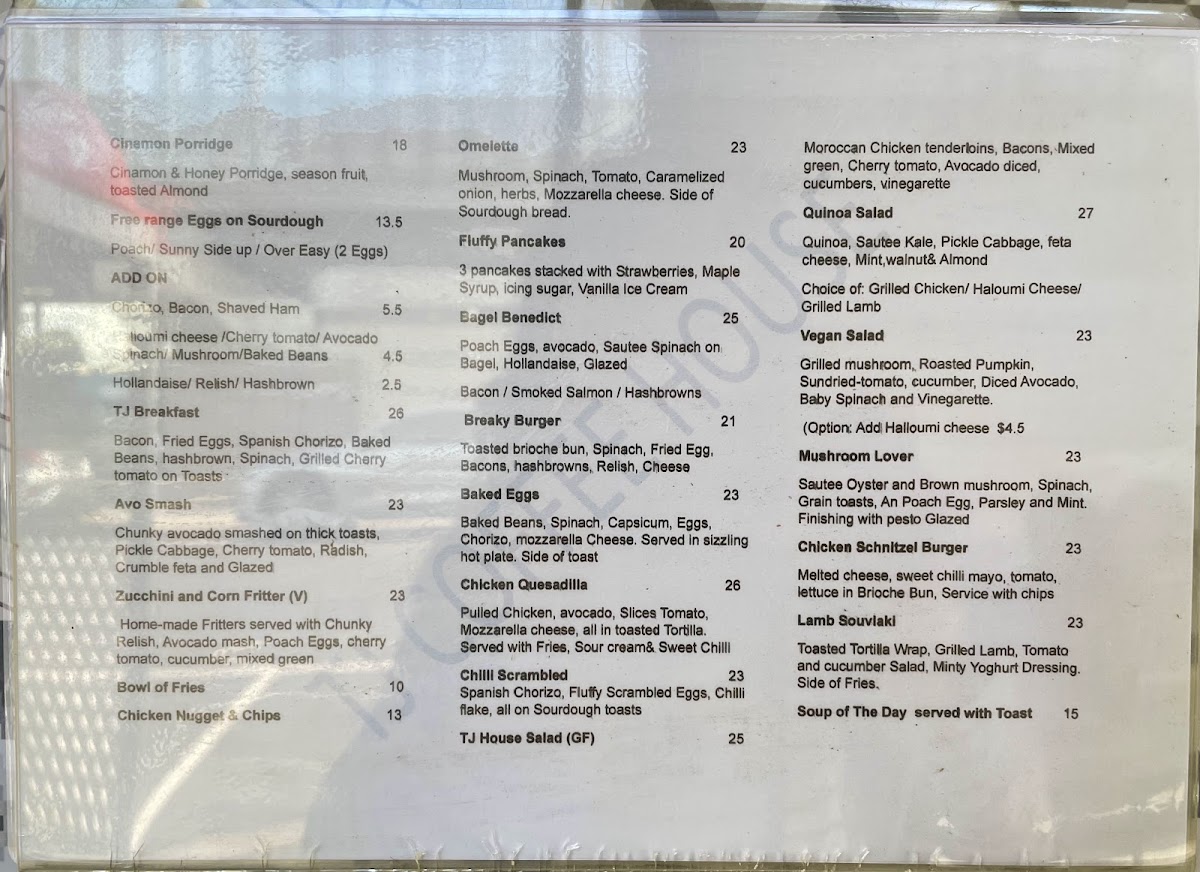 TJ Coffee House menu board