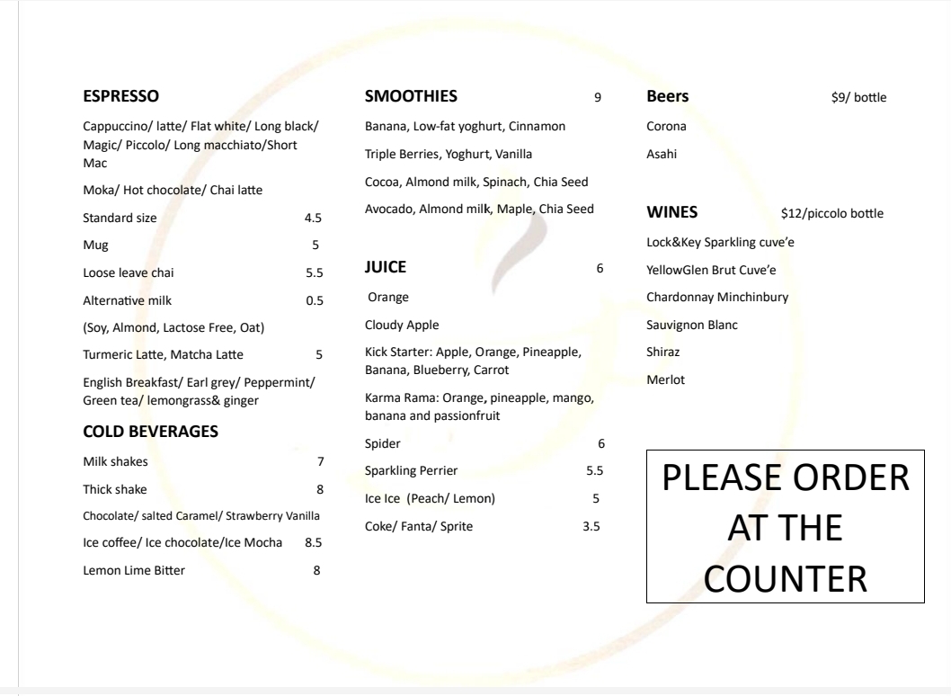 TJ Coffee House menu board