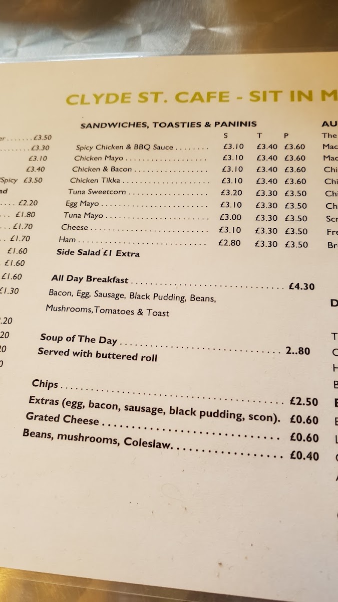 Clyde St. Cafe menu board