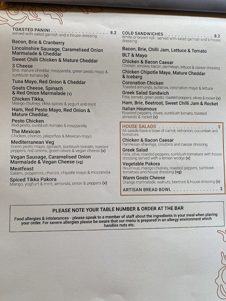 Thirteen Whitley Bay menu board