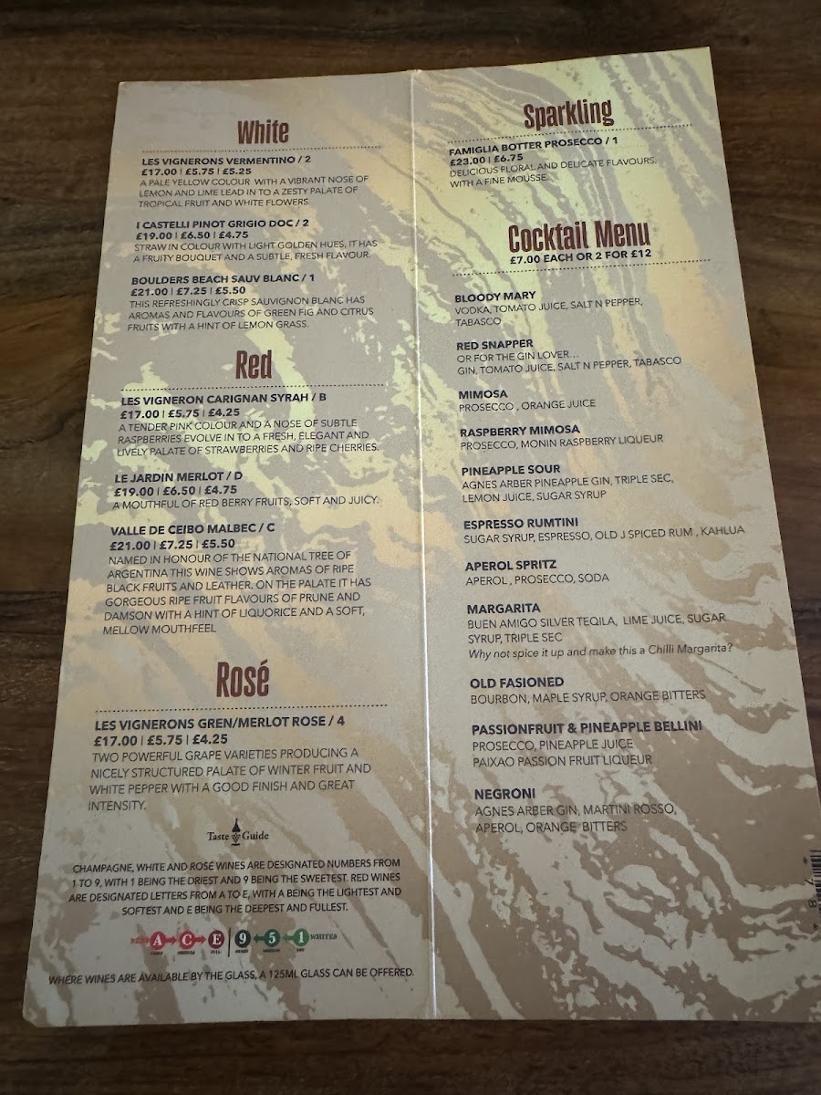 Thirteen Whitley Bay menu board