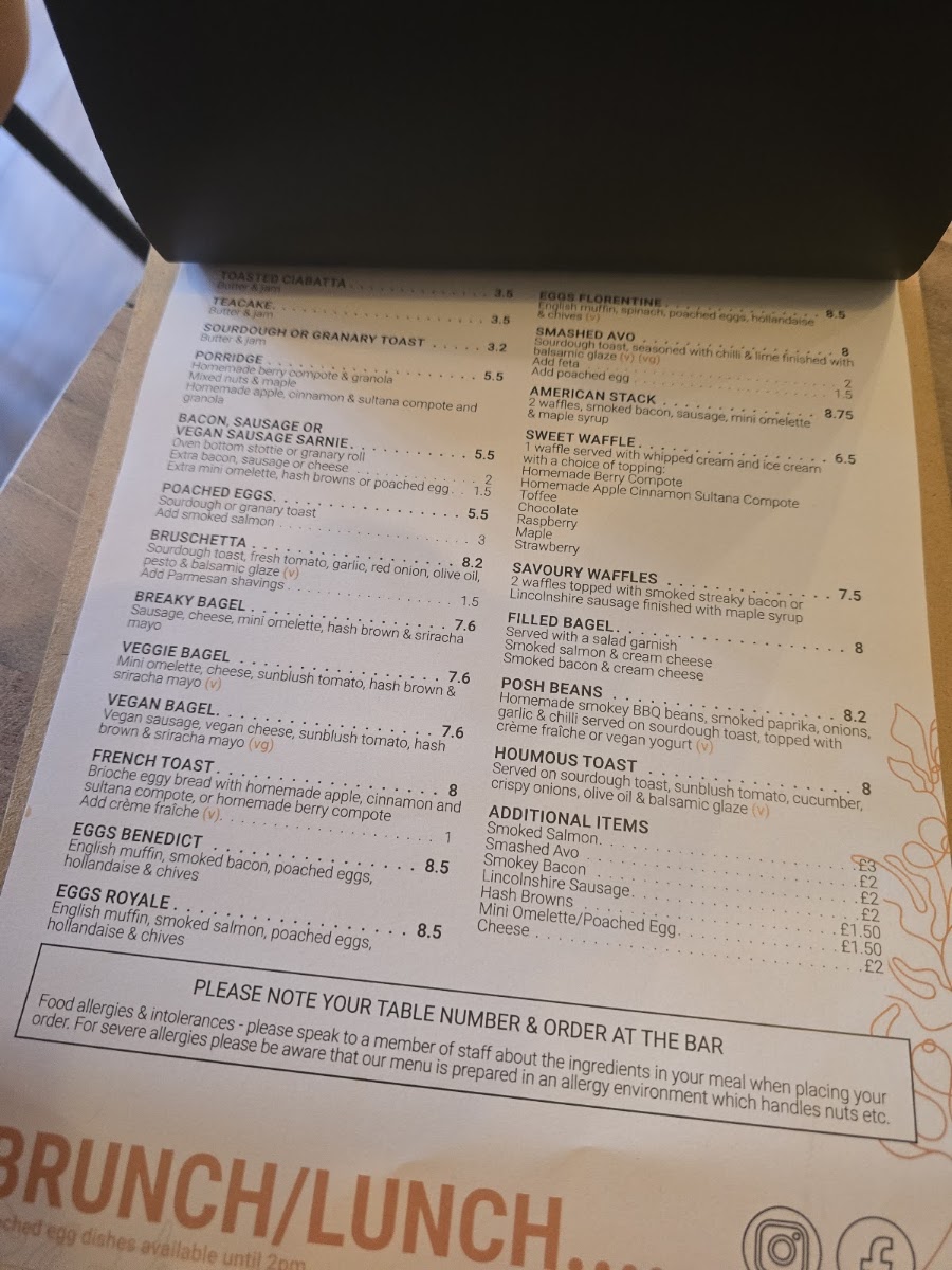 Thirteen Whitley Bay menu board