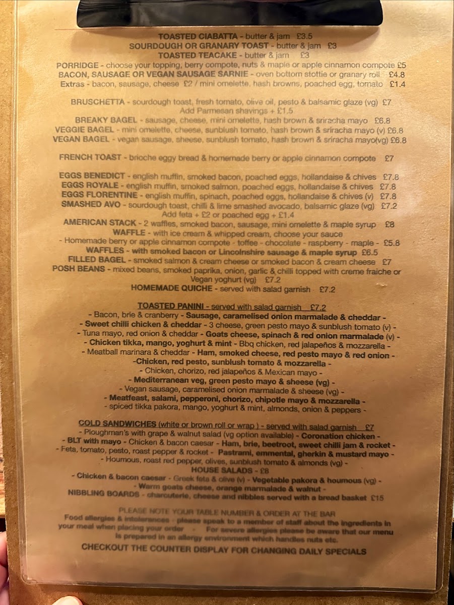 Thirteen Whitley Bay menu board