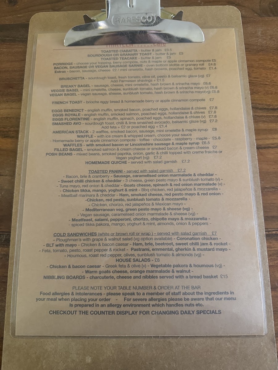 Thirteen Whitley Bay menu board