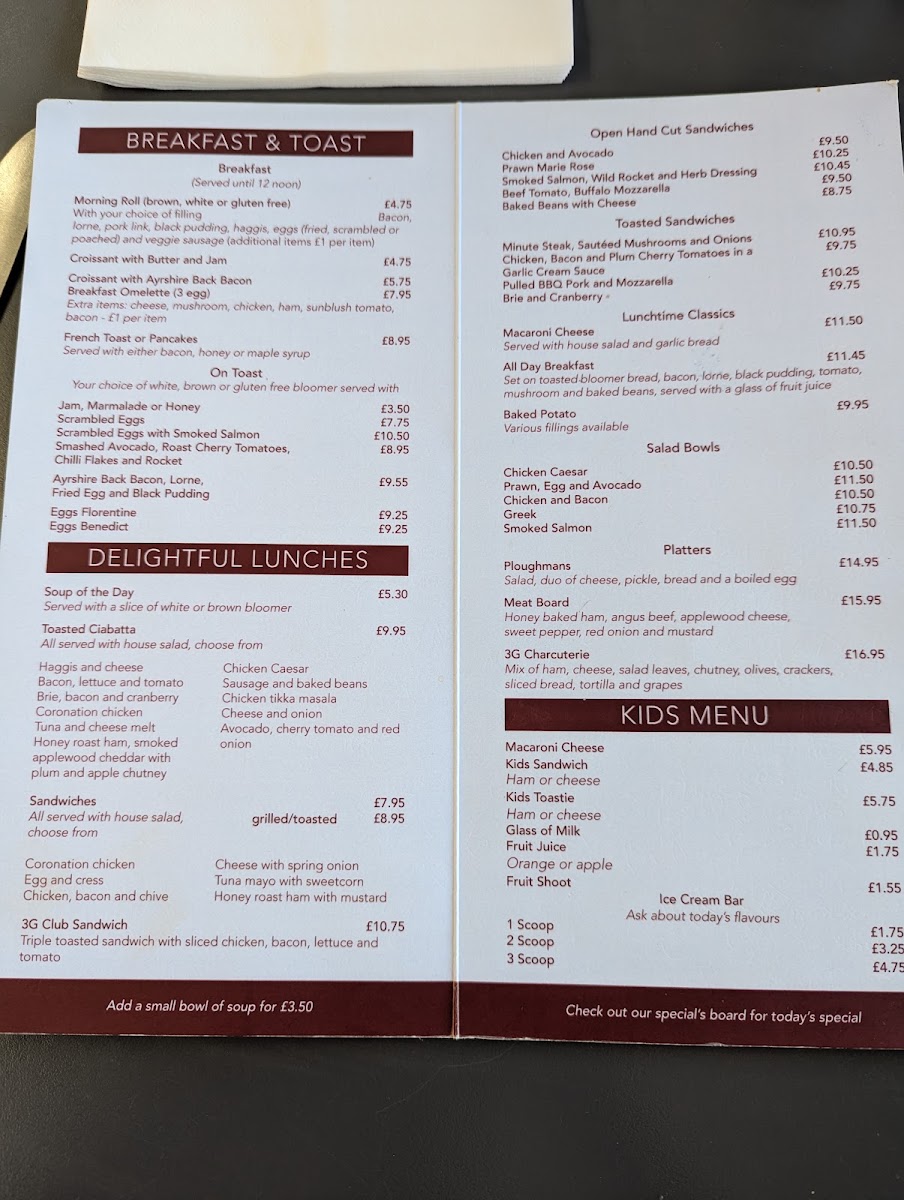 The Eatrium at Gillies menu board