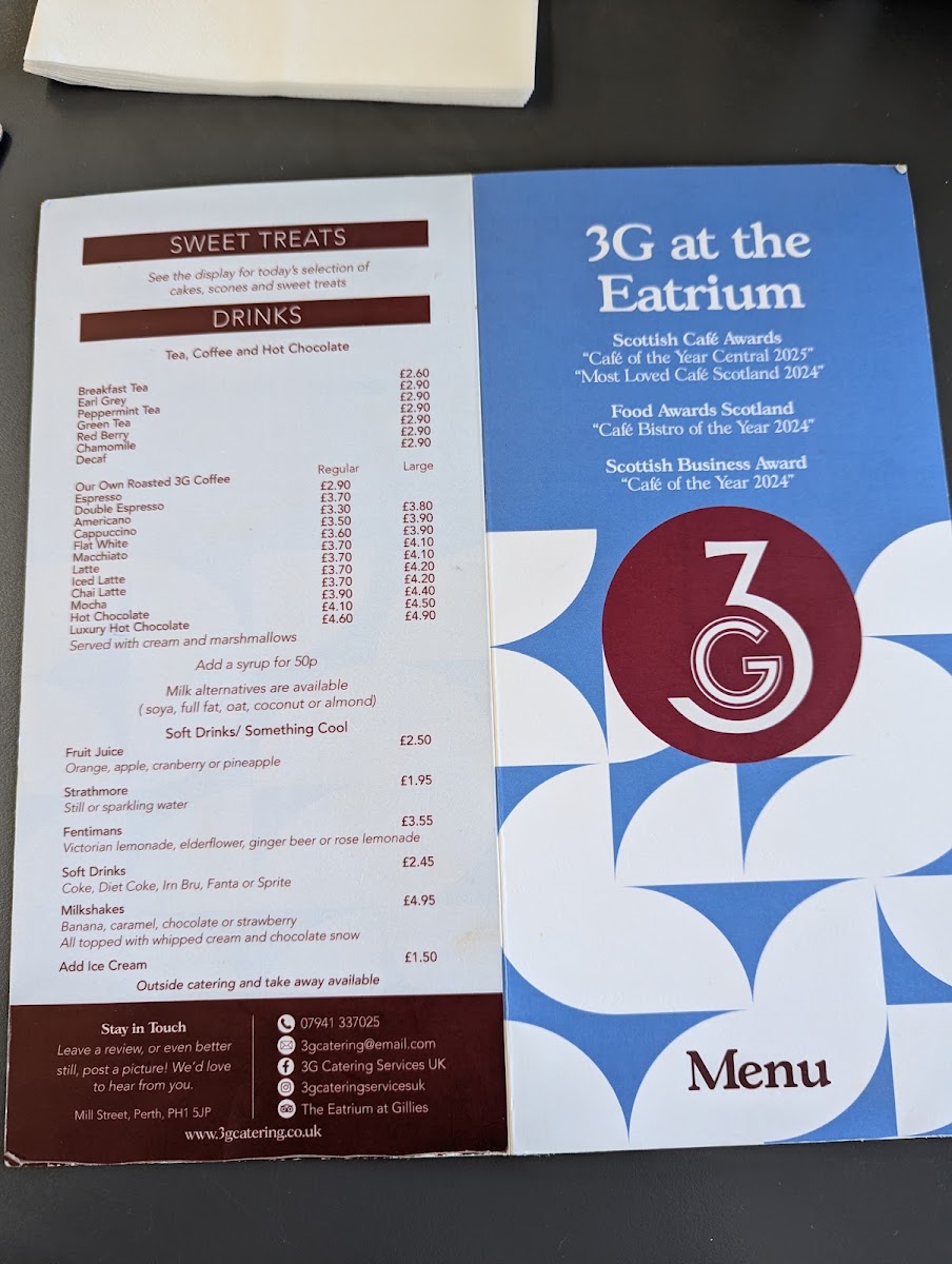 The Eatrium at Gillies menu board