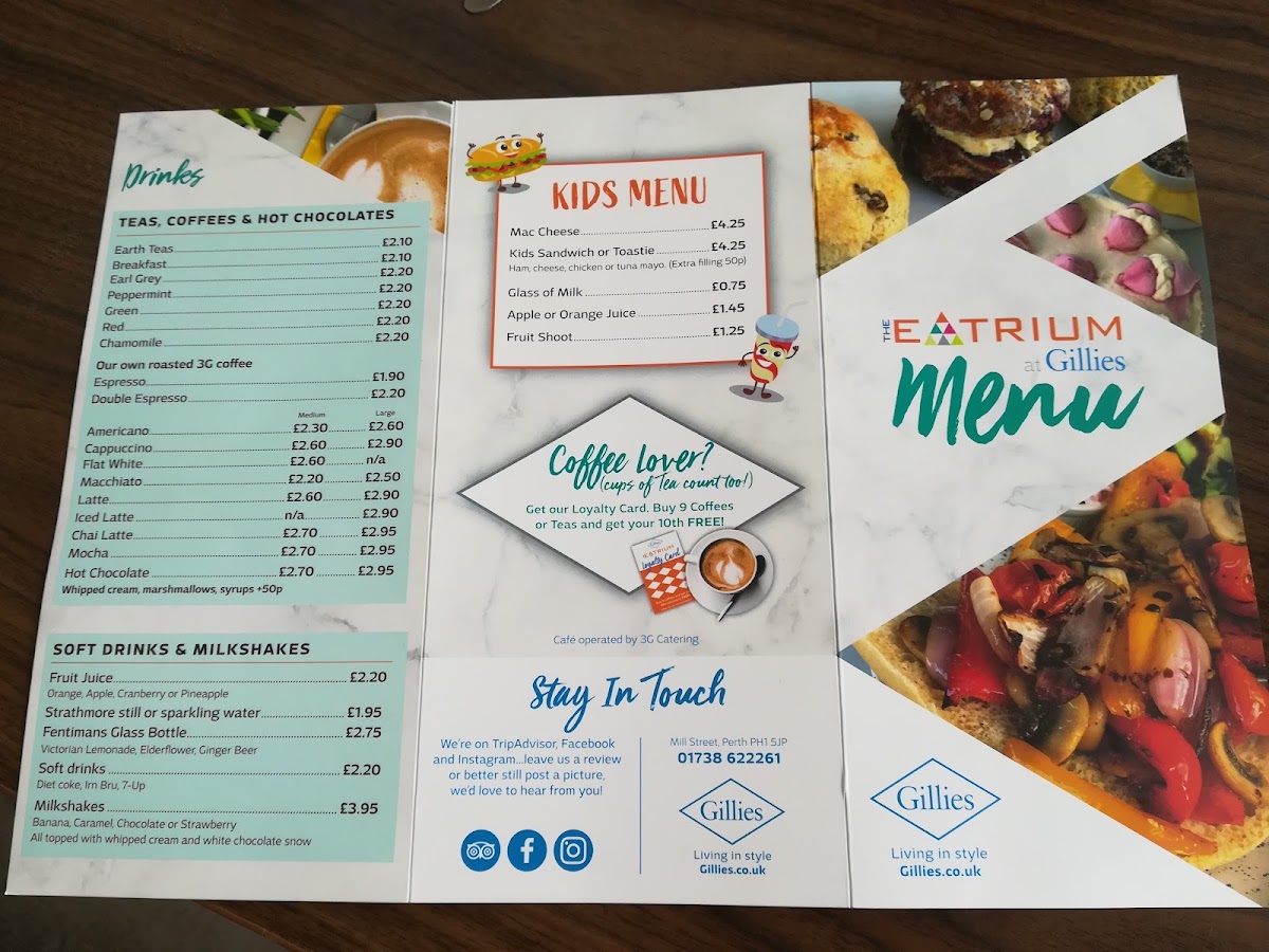 The Eatrium at Gillies menu board
