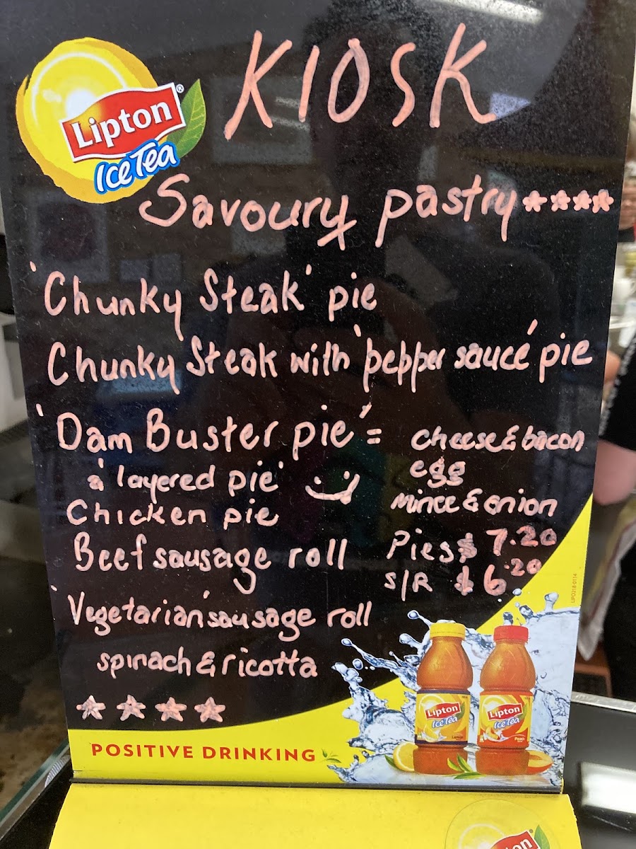 Kiosk at the Dam- Licenced Cafe menu board