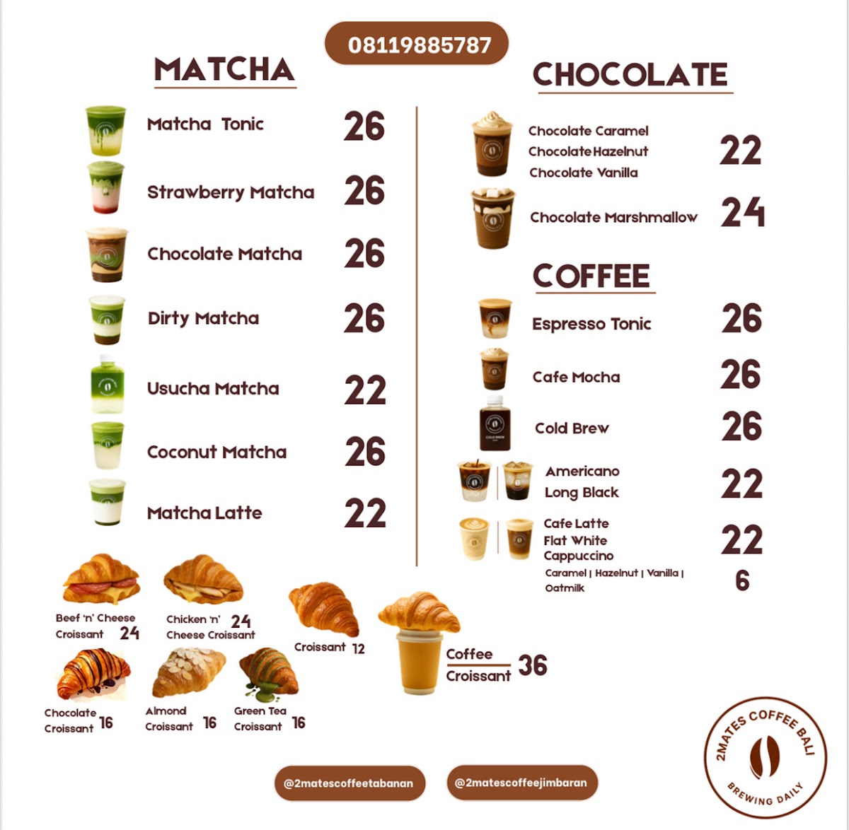 2 Mates Coffee and Baking Studio menu board