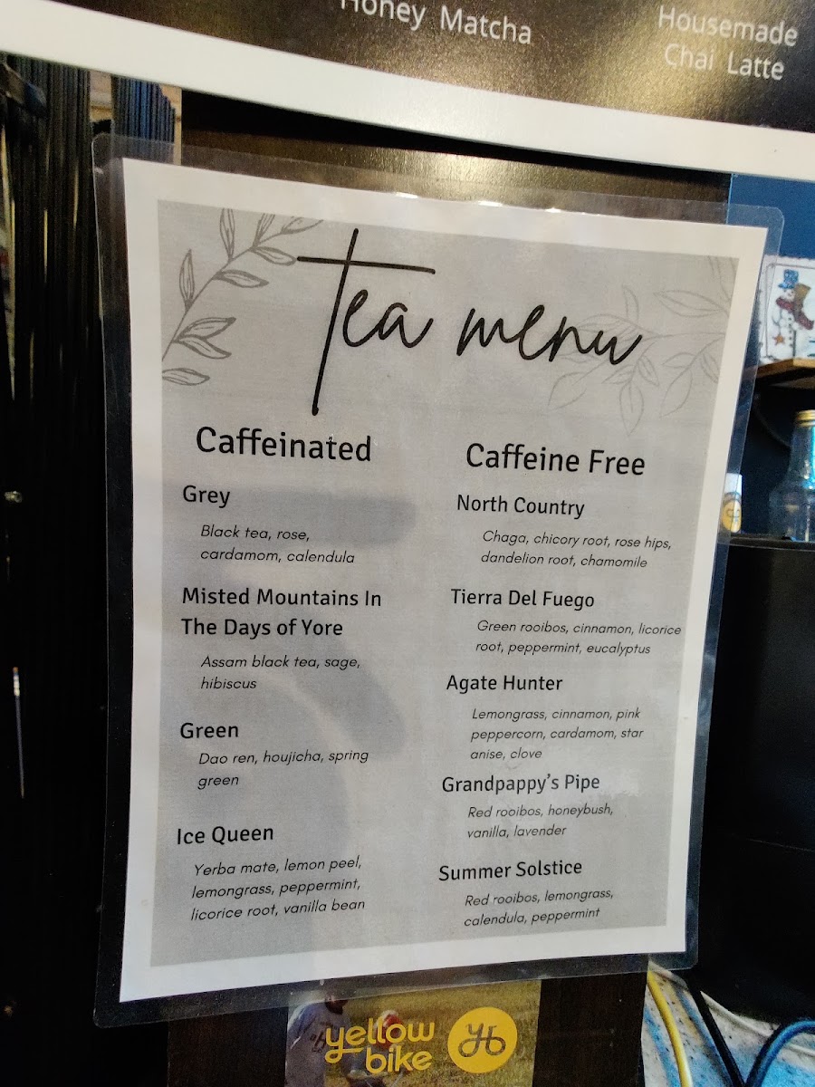 Yellow Bike Coffee Fitgers menu board
