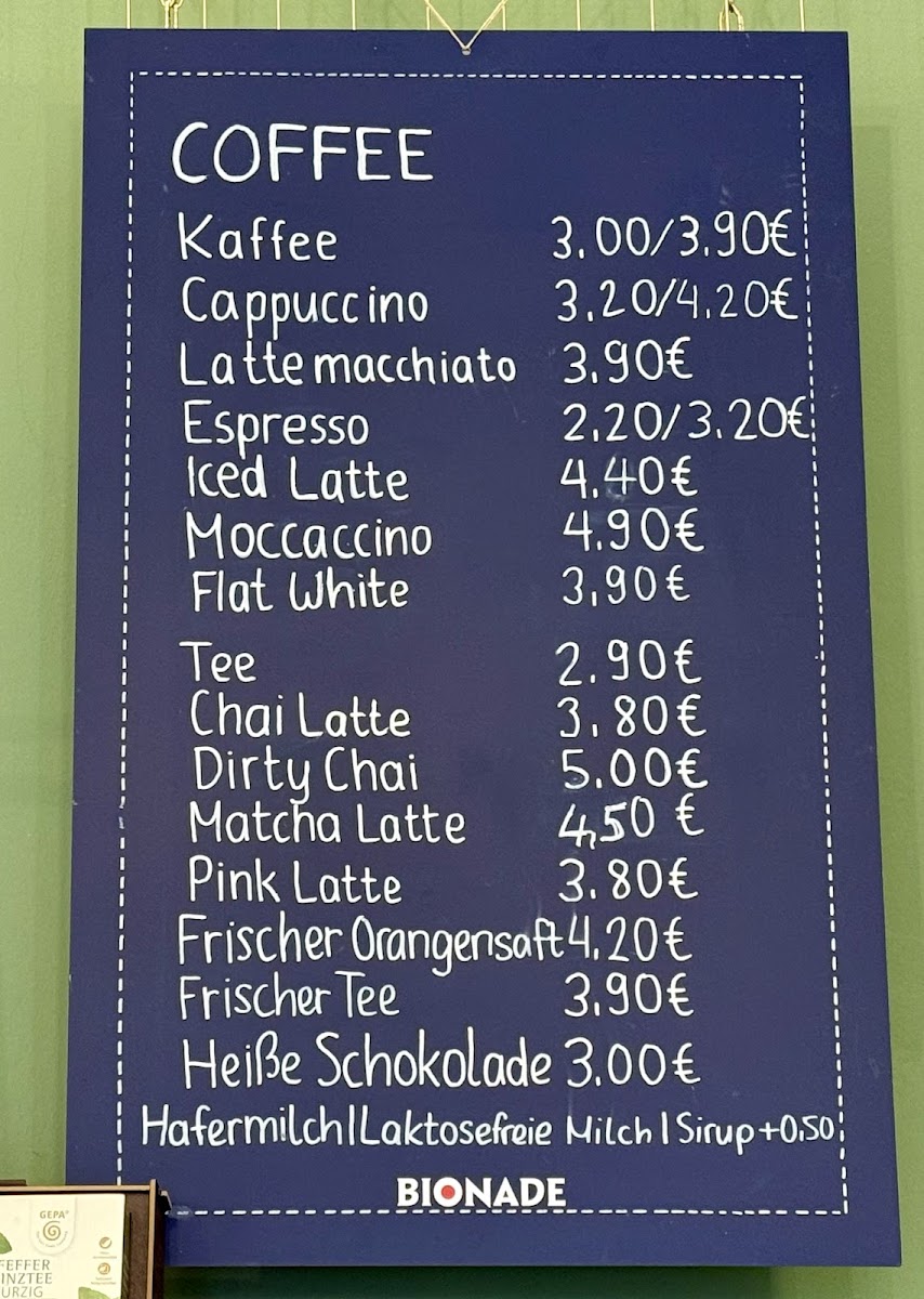 Café Honig menu board