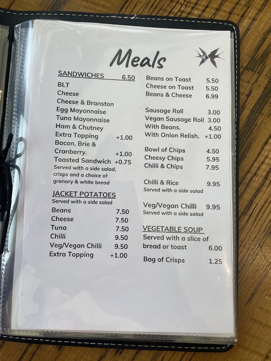 Swallows Coffee Shop menu board