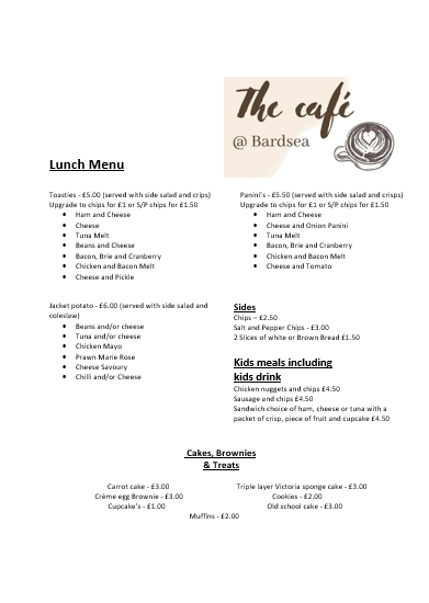 The Cafe at Bardsea menu board