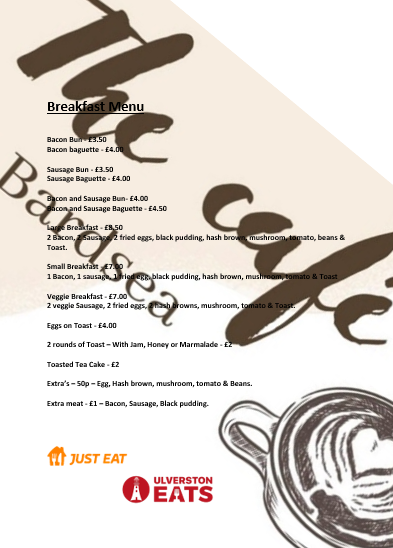 The Cafe at Bardsea menu board