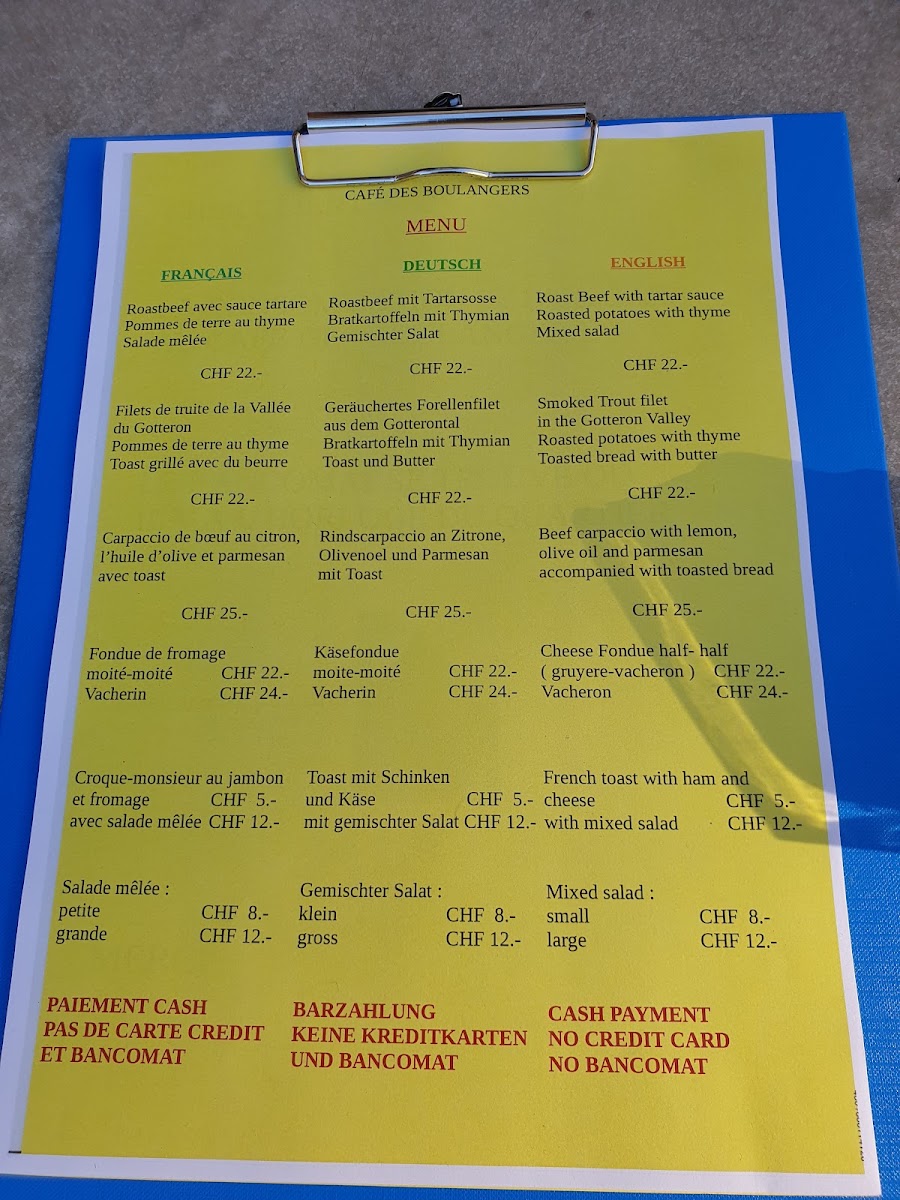 Boulangers menu board