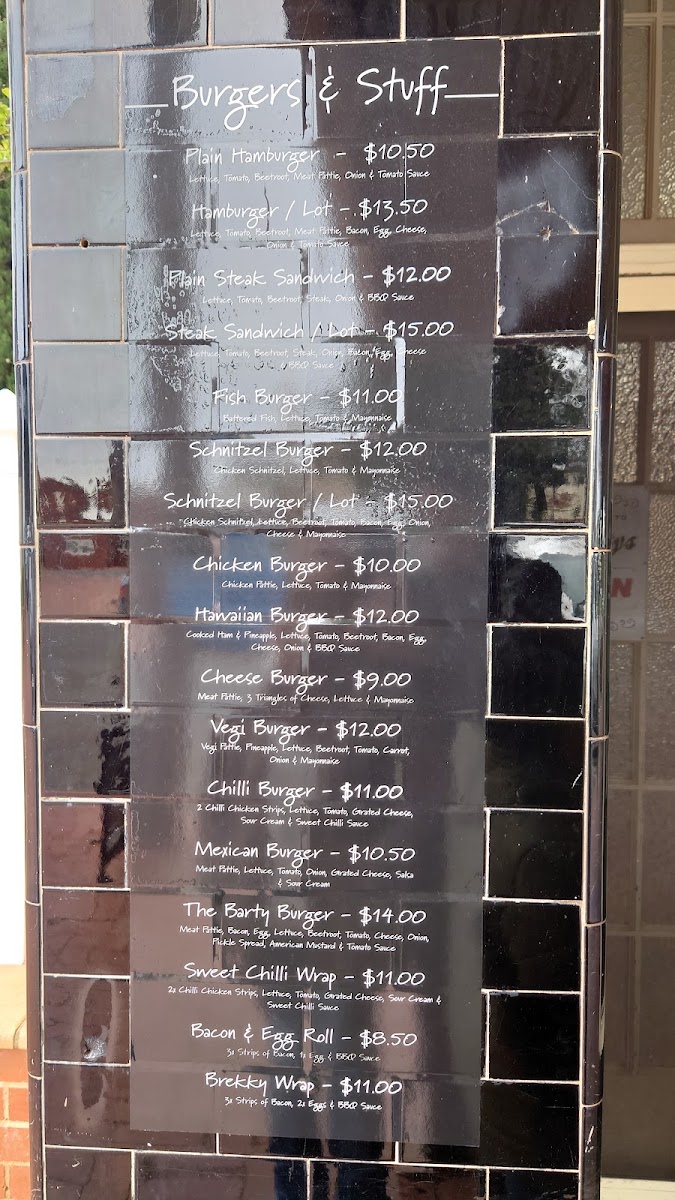 Bartys Cafe menu board