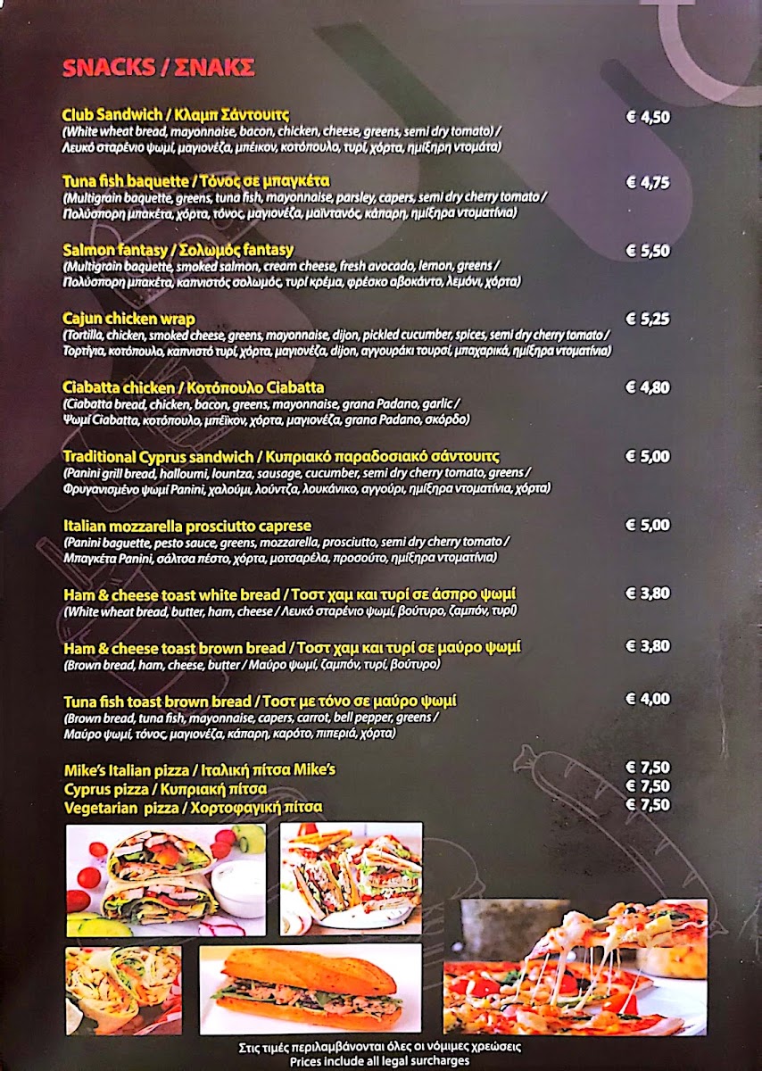 Mike's Square Cafe menu board