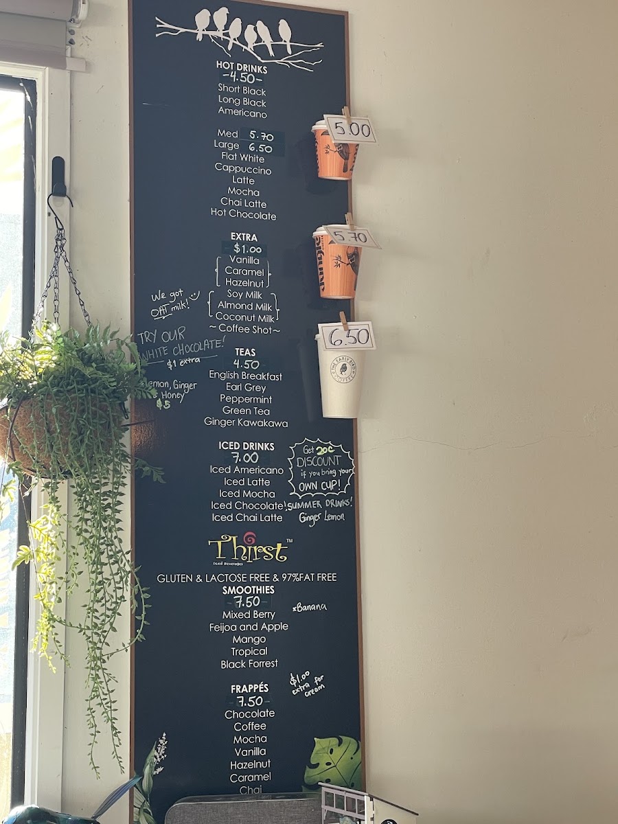 The Early Bird menu board
