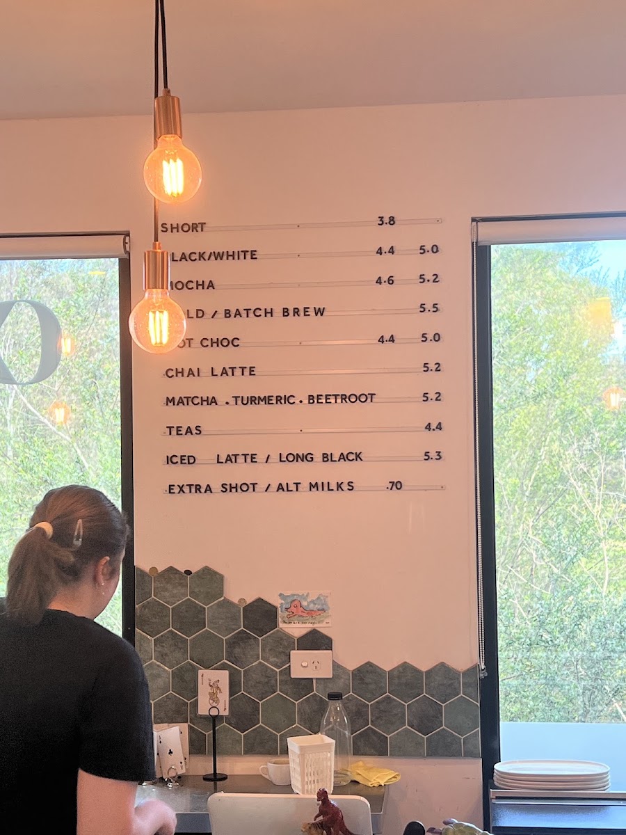 Artiga Specialty Coffee menu board