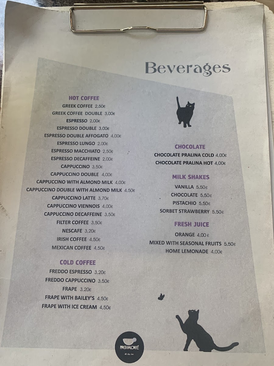 Pas mal cafe.all.day.bar menu board