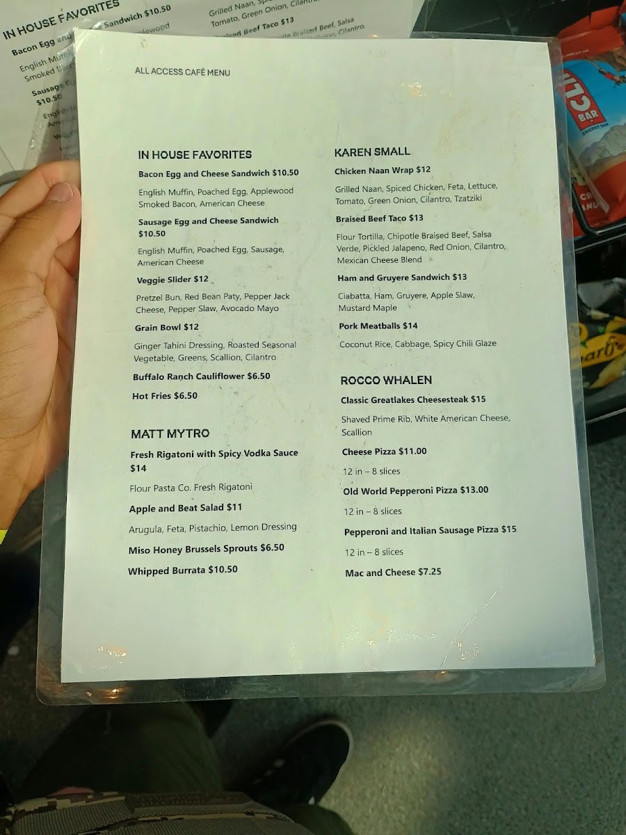 All Access Cafe at the Rock Hall menu board