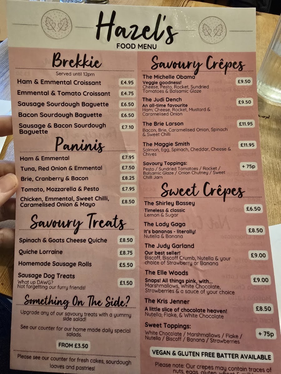 Hazel's Cafe menu board