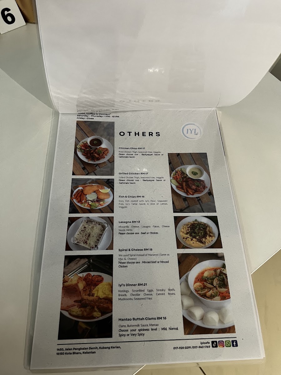 Iyl Cafe menu board