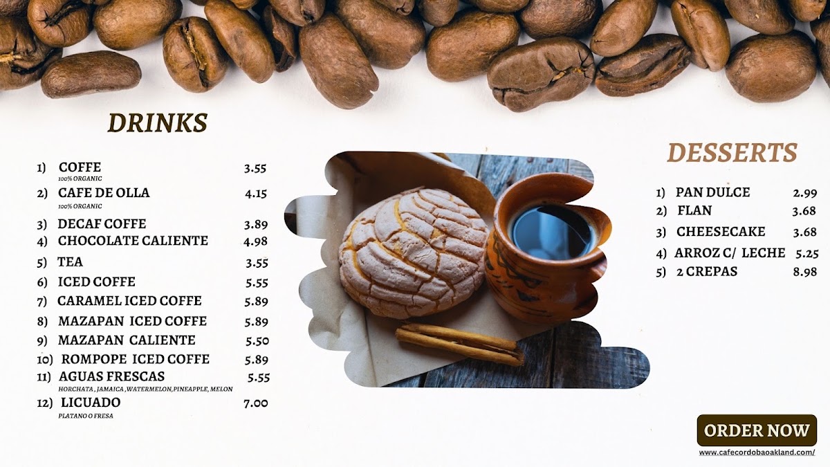 Cafe Cordoba menu board