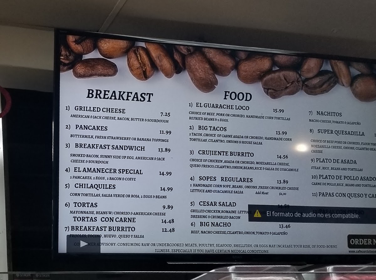 Cafe Cordoba menu board
