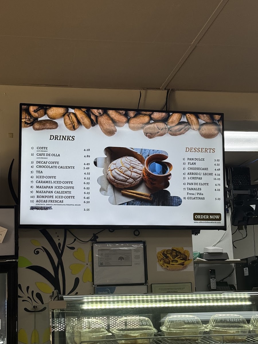 Cafe Cordoba menu board