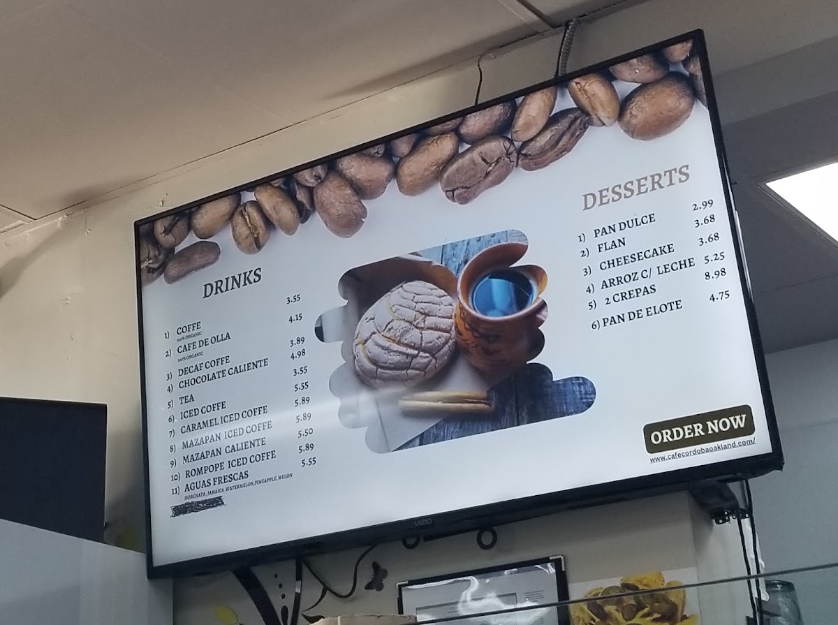 Cafe Cordoba menu board