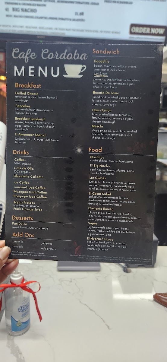 Cafe Cordoba menu board