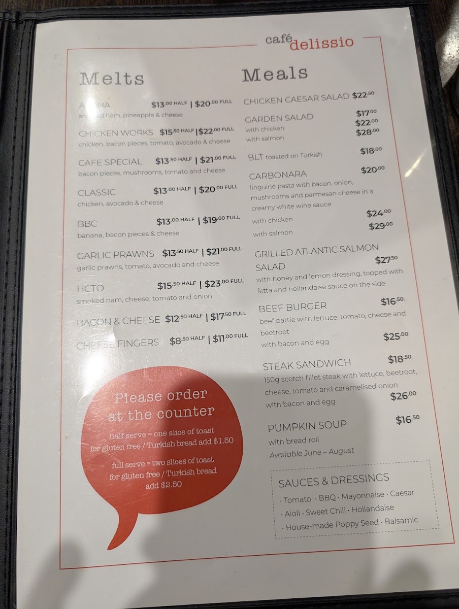 Café Delissio menu board