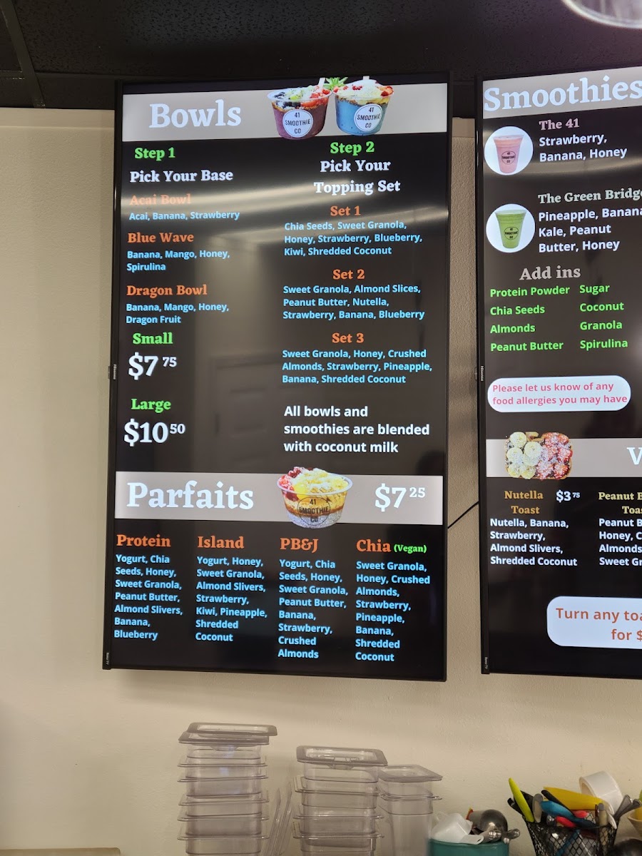 41 Smoothie Co menu board