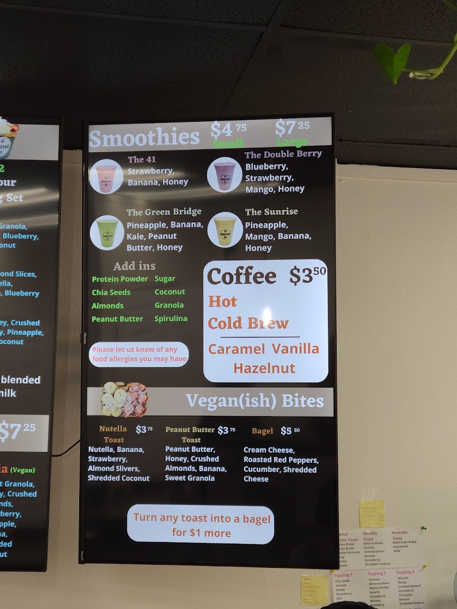 41 Smoothie Co menu board